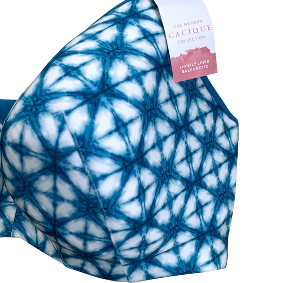 NWT Cacique Bra Sz 46DDD Aqua White Teal Lightly Lined Balconette Lane Bryant - Picture 2 of 9